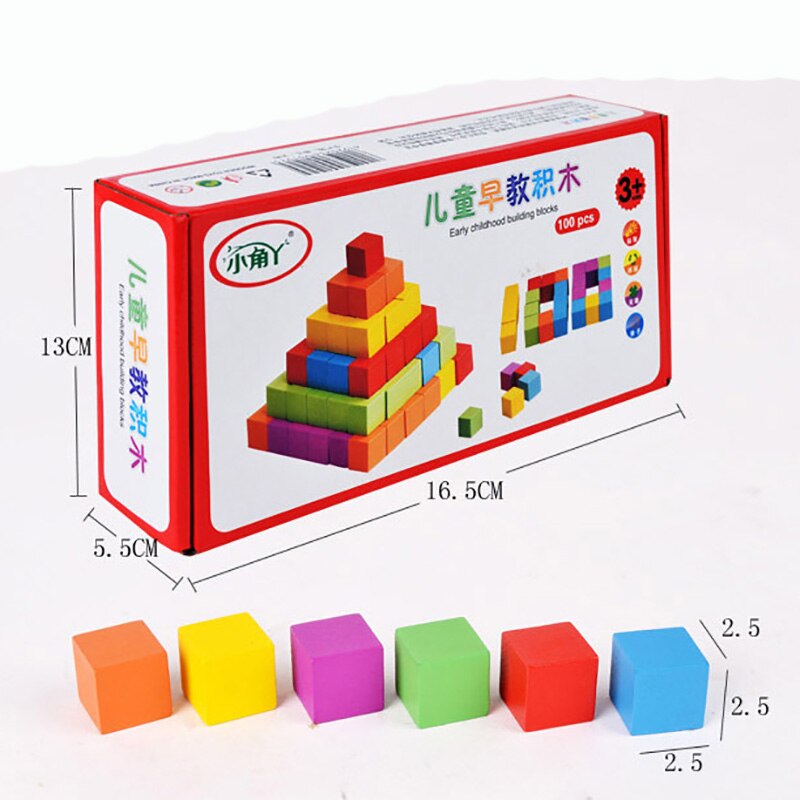 100 pz/set Blocchi Cubo Pezzi Colorati per Bambini FAI DA TE Giocattoli di Legno inviare Borsa
