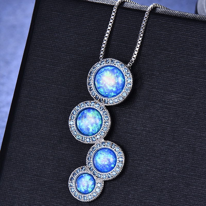 Round Natural Stones Necklace White Blue Women's Pendants Clavicle Chain Purple Crystal Party Choker