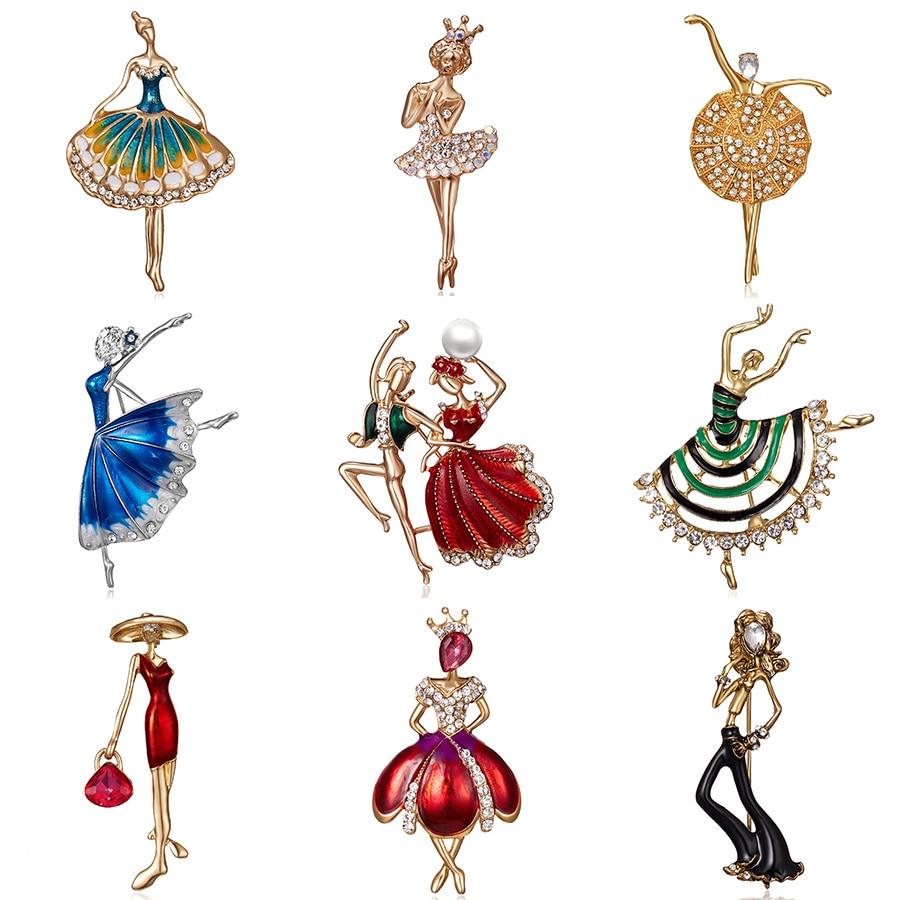 Mode Strass Dansen Jongen En Meisje Tekening Olie Figuur Karakter Broche Pin Vrouwen Girl Emaille Jurk Kleine Jurk