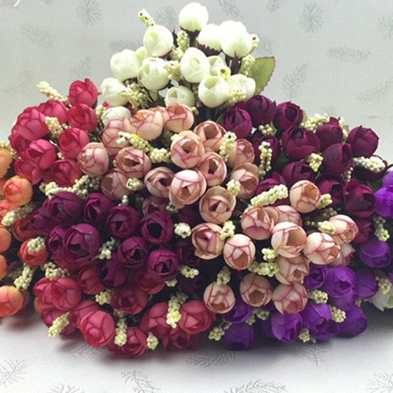 15 heads/boeket kleine bud rozen schutblad simulatie bloemen zijden rose decoratieve Bloemen Thuis decoraties voor Wedding