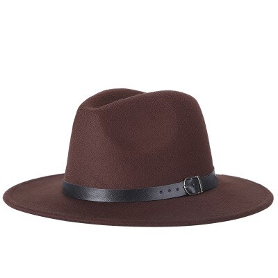 Fedora hat mænd kvinder imitation uldne vinter kvinder filthuer mænd sort top jazz hat fedoras chapeau sombrero mujer: Kaffe