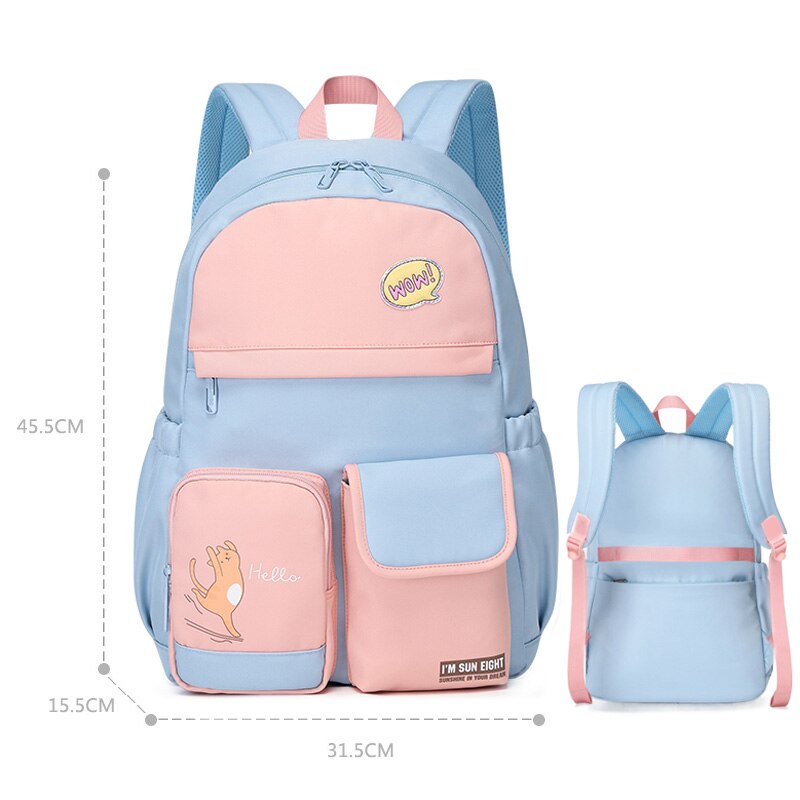 2022 Girl Backpack Waterproof School Bags For Girls Lovly Bookbag Patchwork Nylon: Blue 1