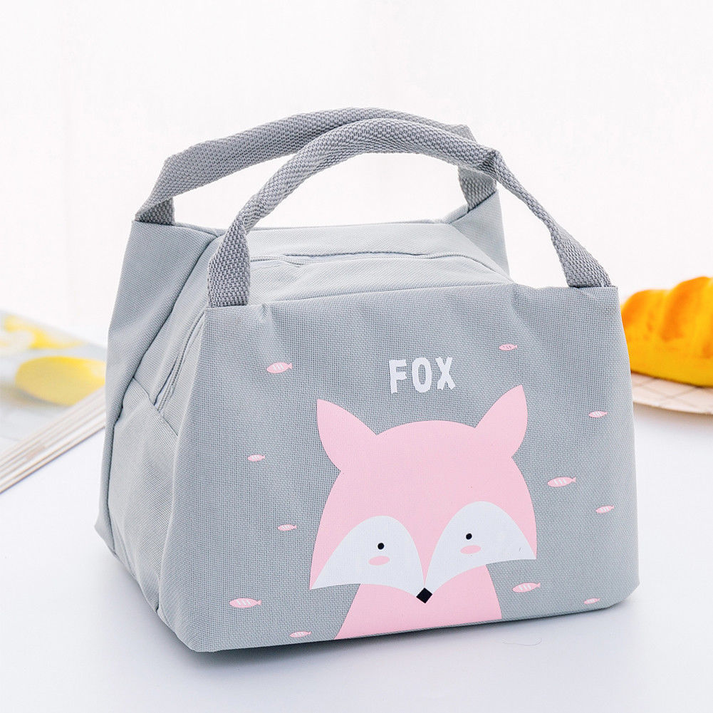 Vrouwen Meisjes Draagbare Geïsoleerde Lunch Tassen 6 Stijlen Leuke Dieren Print Picknick Tassen Canvas Thermische Voedsel Tote tas: E