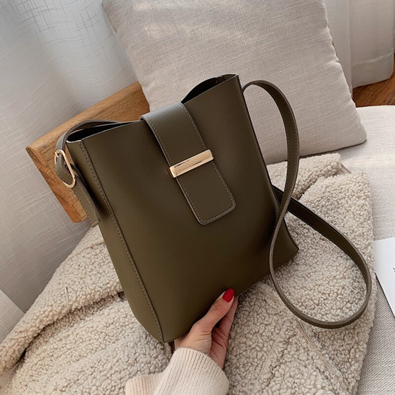 Burminsa brede band zachte emmer schoudertassen voor vrouwen grote capaciteit dames messenger bags werk vrouwelijke composiet tassen: Olijfgroen