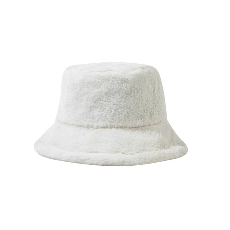 Winter Autumn Thick Warm Soft Lamb Wool Women Bucket Hat Solid Color Female Ladies Flat Top Hat Beanie Bonnet: style 2 beige