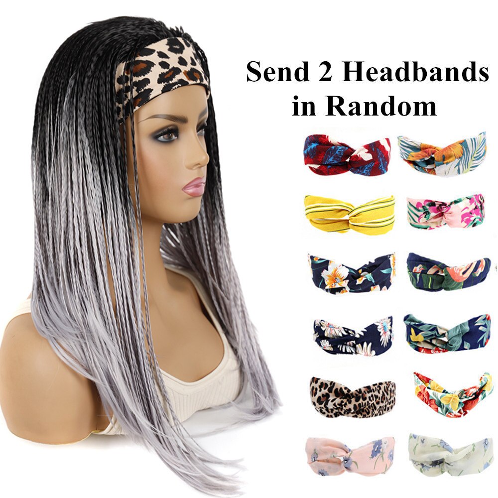 GURUILAGU Braided Wigs For Black Women Synthetic Wig Female Perruque Tresse Africaine Gray/613/Black Headband Wig 2 Headbands