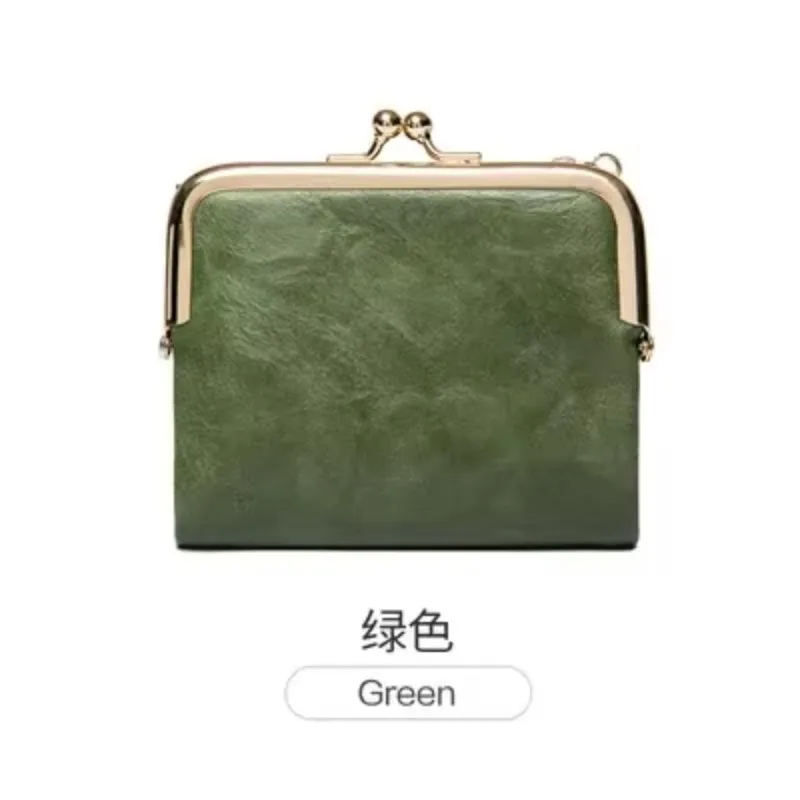 Women's Wallet Short Bifold Retro Multifunction Coin Purse with Zip and Kiss Lock Green PU Leather Female Short Purses