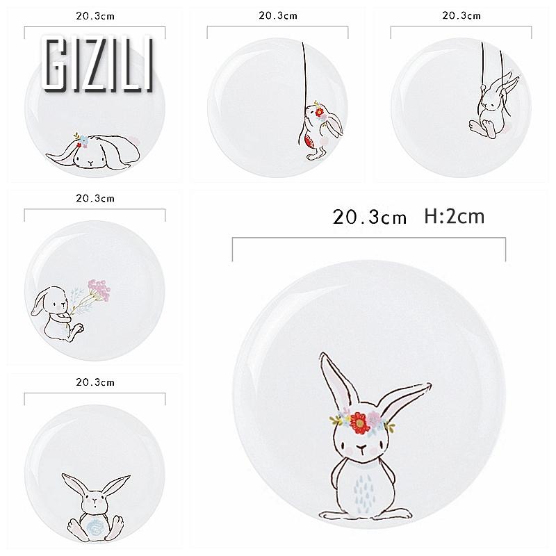 8 Inch Ceramic Dinner Plate Rabbit Animal Dinner Dishes Pasta Steak Dessert Plates Fruit Snack Dish Fine Bone China Kitchenware