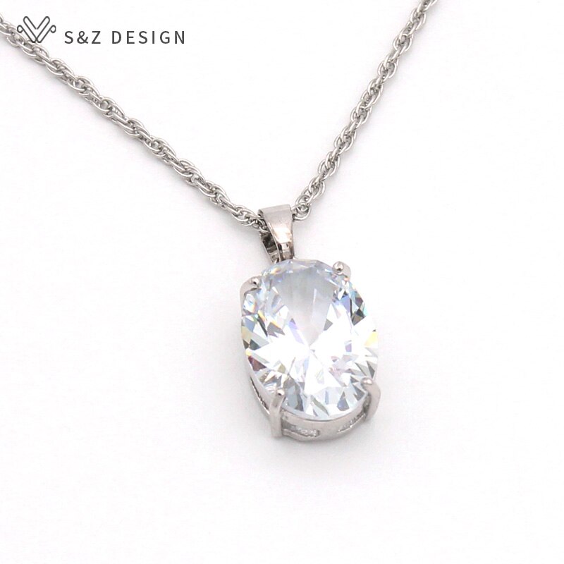 S&Z Oval Egg Shape Cubic Zirconia 585 Rose Gold White Gold Pendant Necklace For Women Wedding Party Jewelry: WGWH