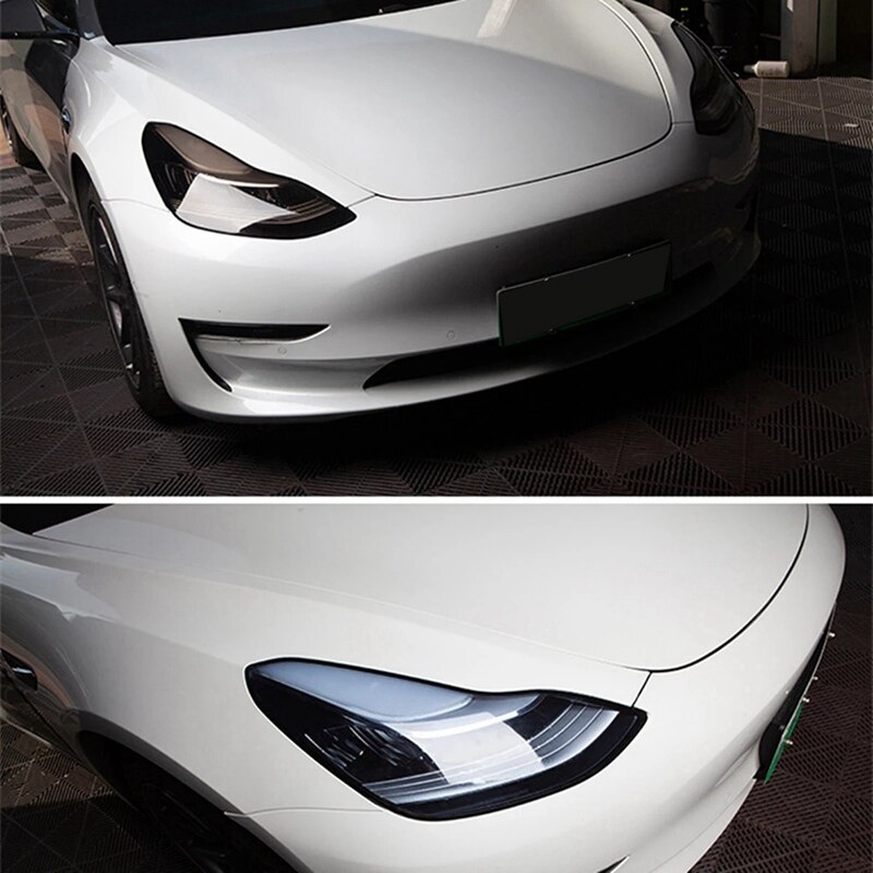 Car Front Headlight Cover TPU Protective Film for Tesla Model 3 Smoke Black