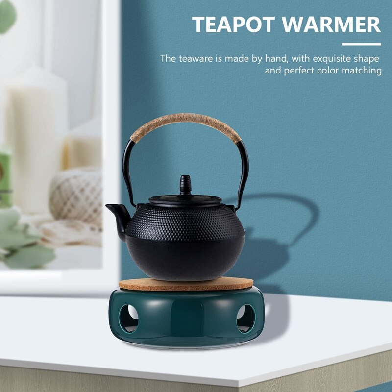 Practical Ceramic Tea Warmer Tea Warmer Coffee Warmer Tea Pot Warmer Tea Base with Cork Mat for Tea Maker Coffee Maker