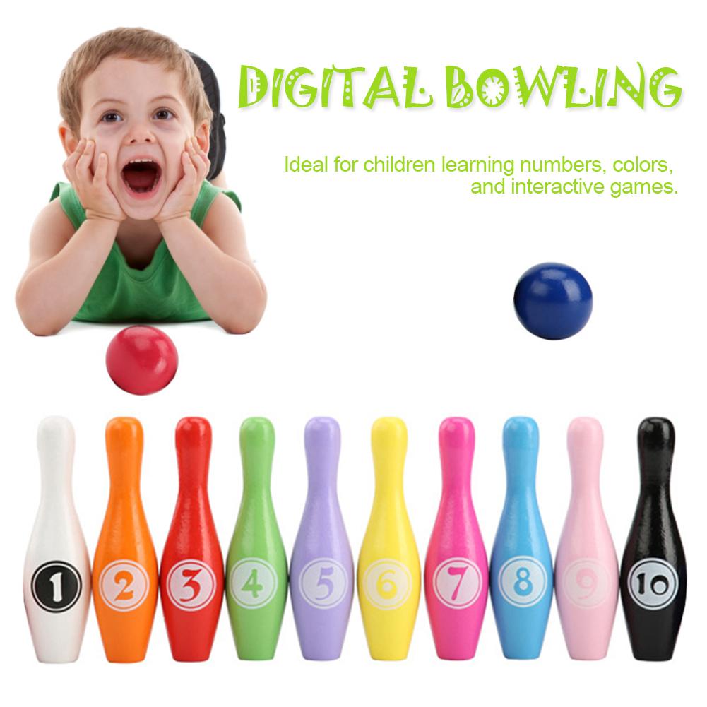 Bowling Digital de madera para niños, juguetes educativos para interior y al aire libre, juego de boleros a Color, rápida
