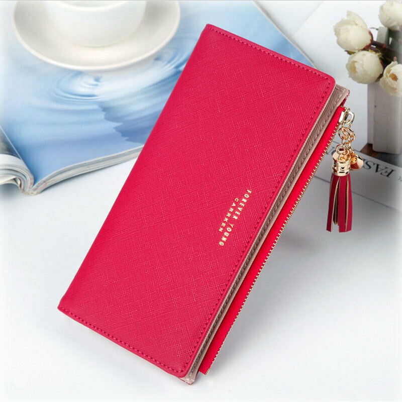 Women PU Leather Zipper Wallet Purse Long Card Holder Bag Phone Handbag Fine Suture Dazzling Tassel Decoration: 8