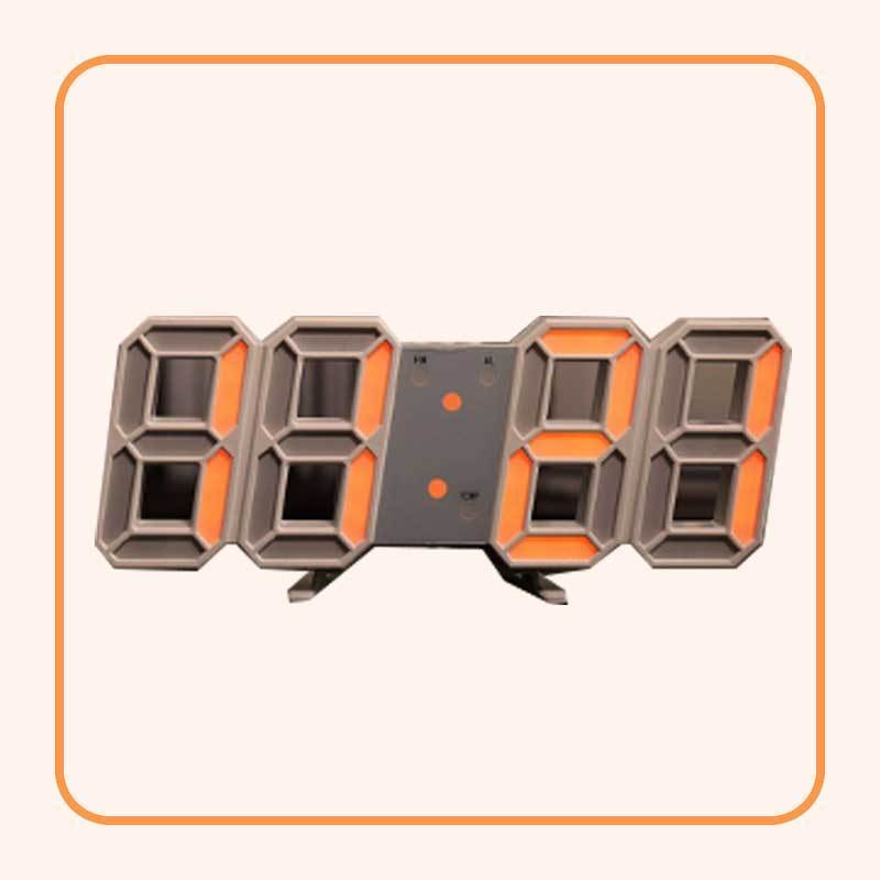 Nordic Digital Alarm Clocks Wall Hanging Watch Snooze Function Table Clock Calendar Thermometer Display Office Electronic Watch: White and orange