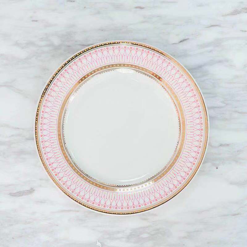 Europäischen-Stil Erzähler Steak Kuchen Snack Platte Bankett Ornamente Gold Rand Keramik Service Platte
