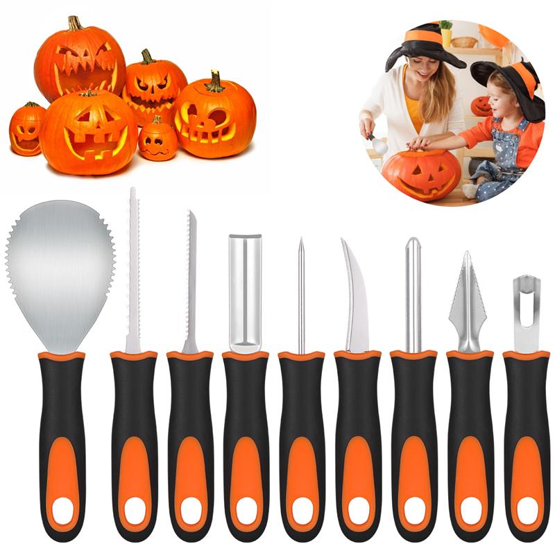 PRETYZOOM 9PCS Halloween Pumpkin Carving Kit Pumpkin Lantern Carving Tools Stainless Steel Jack O' Lantern Pumpkin Cutting Tools: 9PCS