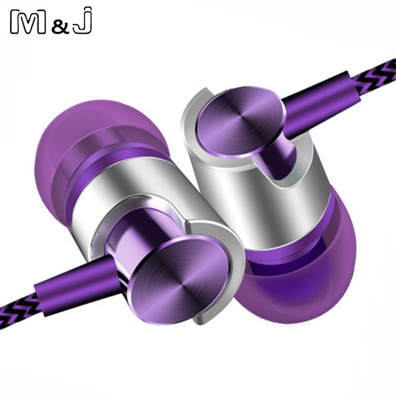 M & J J7 In-Ear Oortelefoon Voor iPhone 6 5 Xiaomi handsfree Oordopjes Met Microfoon Bass Oordopjes Stereo Oortelefoon voor Samsung Oortelefoon: Paars