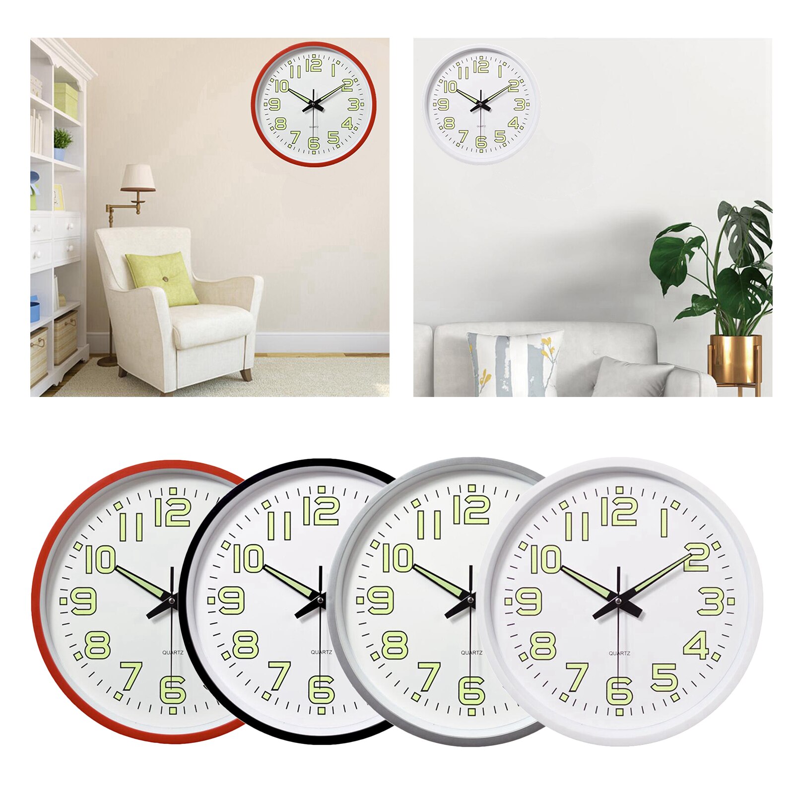 12 Inch Wall Clock with Night Light Large Display Quartz Wall Clocks for Indoor/Outdoor Living Room