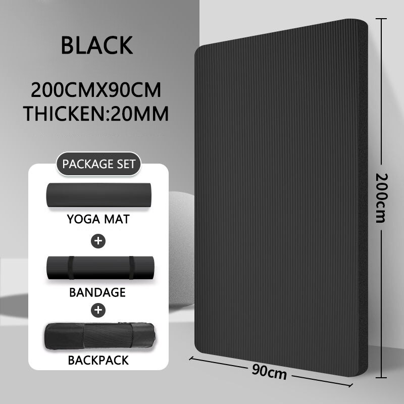 20MM Extra espesar antideslizante de la aptitud de los hombres de alta densidad esterillas de Yoga para ejercicio para gimnasio casa Fitness ejercicio de la gimnasia: 200 90 2CM Black