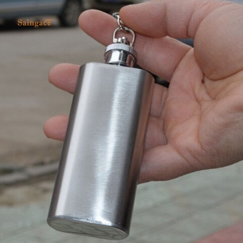 Saingace 2 oz Mini Petaca de acero inoxidable Alcohol Flagon con llavero Alcohol whisky licor mejor para amigos 1 PC
