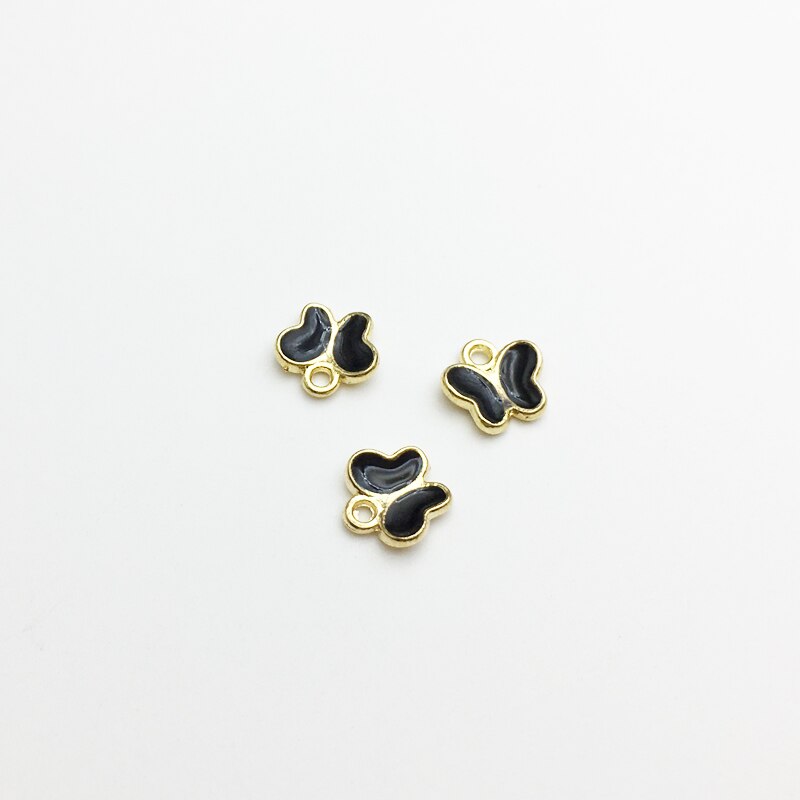 50 PC Little Cute Butterfly Shape Charm DIY Jewelry Bracelet Necklace Pendant Charms Gold Tone Enamel Floating Charm: black