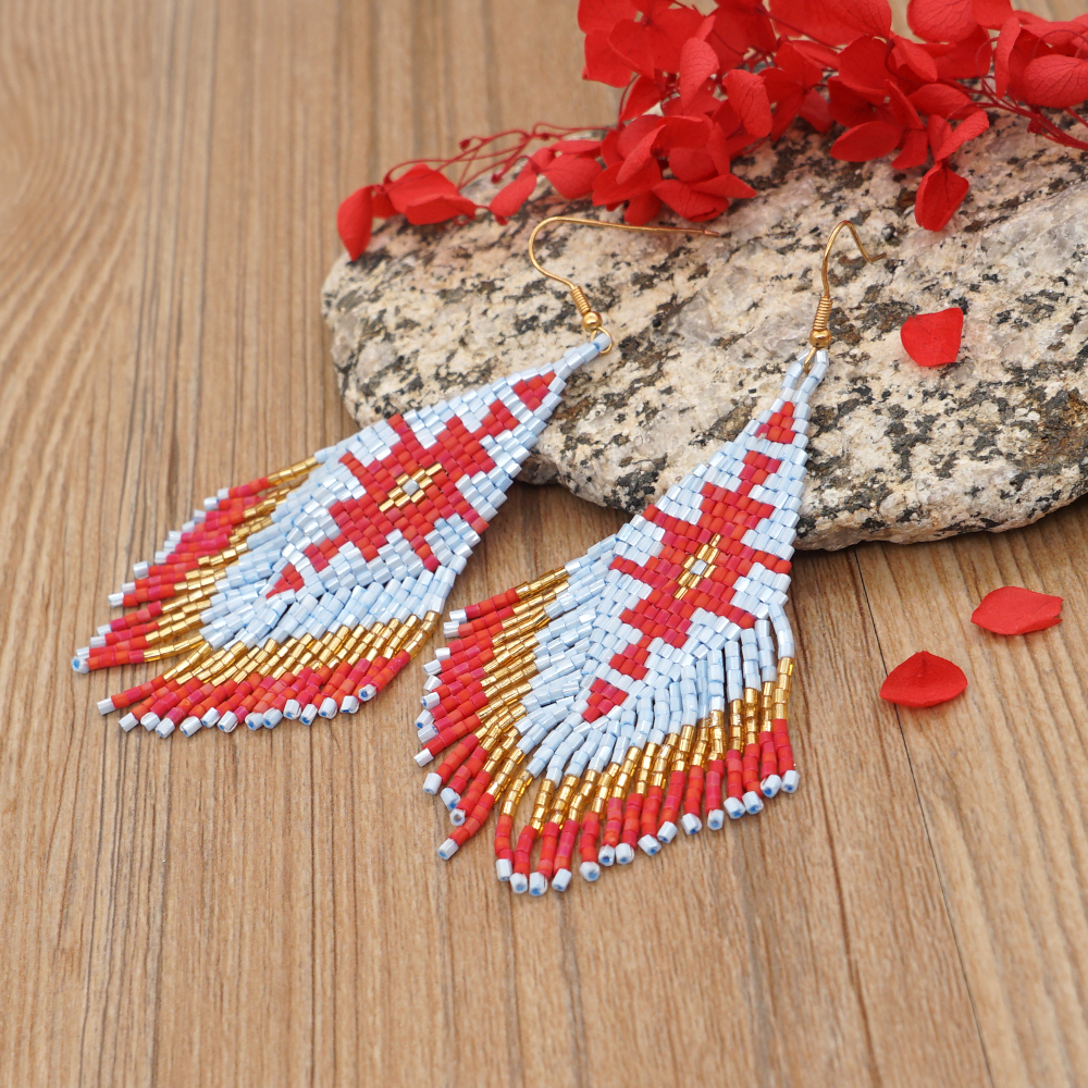Go2Boho-pendientes de estilo nativo para mujer, aretes étnicos, cuentas de semillas Miyuki, anillo para la oreja, borla de flecos, joyería para mujer