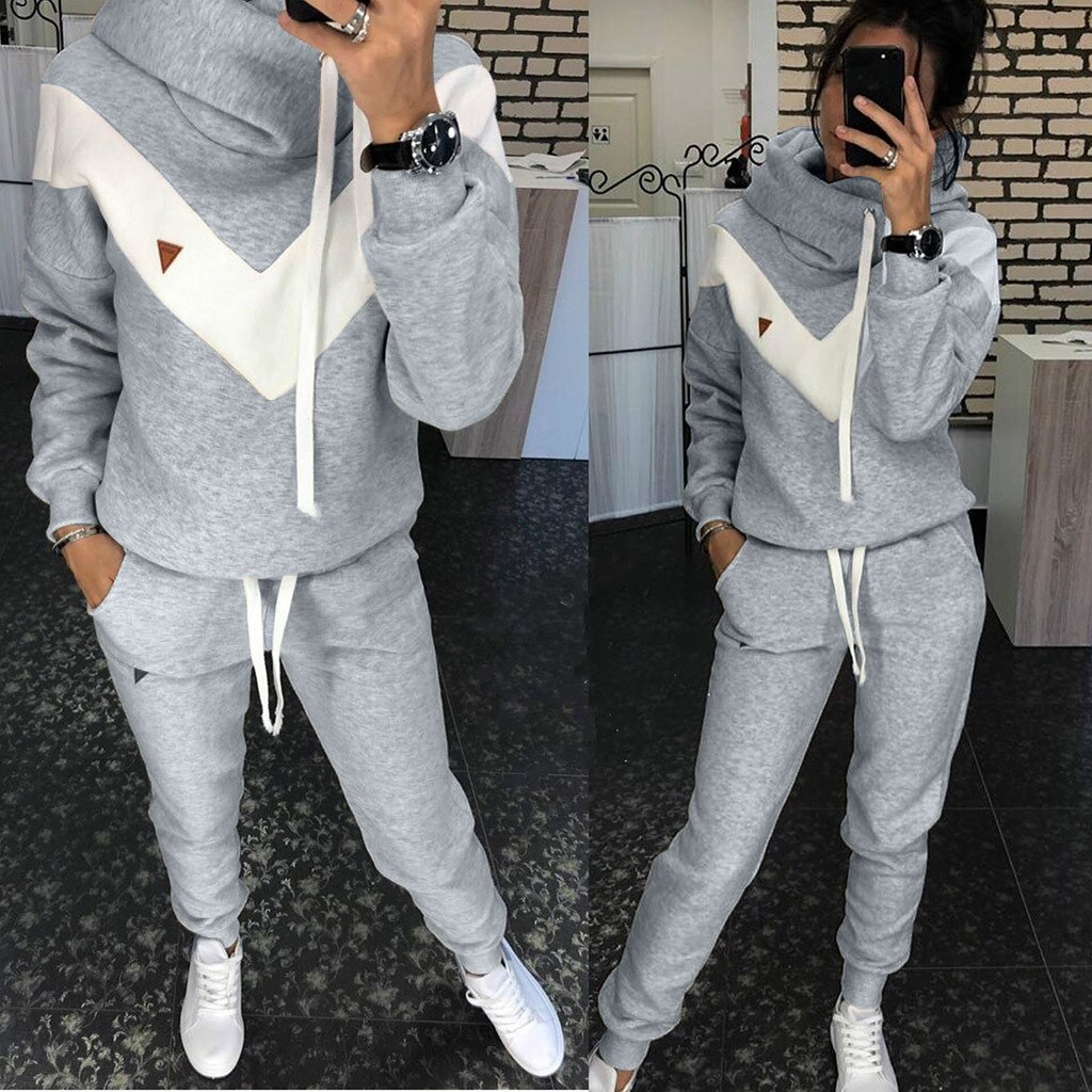 Casual Warm Winter Clothes Two Piece Set Women Sport Pullover Sweatshirt Hoodie Tracksuit Women Tops Pants Ropa Mujer Femme: Gray / S