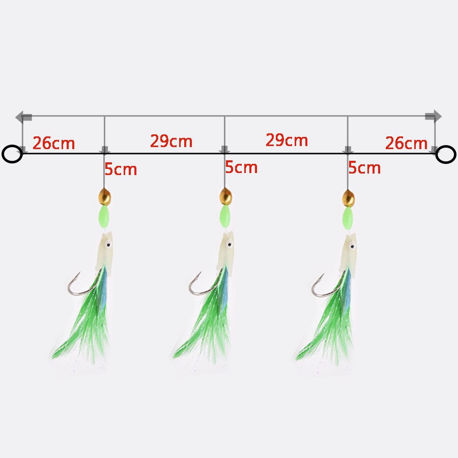 JYJ 3-Haken/Set leuchtender Fischkopf-Angelköder, Einzelhaken, Tack-Köder, Jigs, Wurmfischen, Sabiki-Schnurhaken