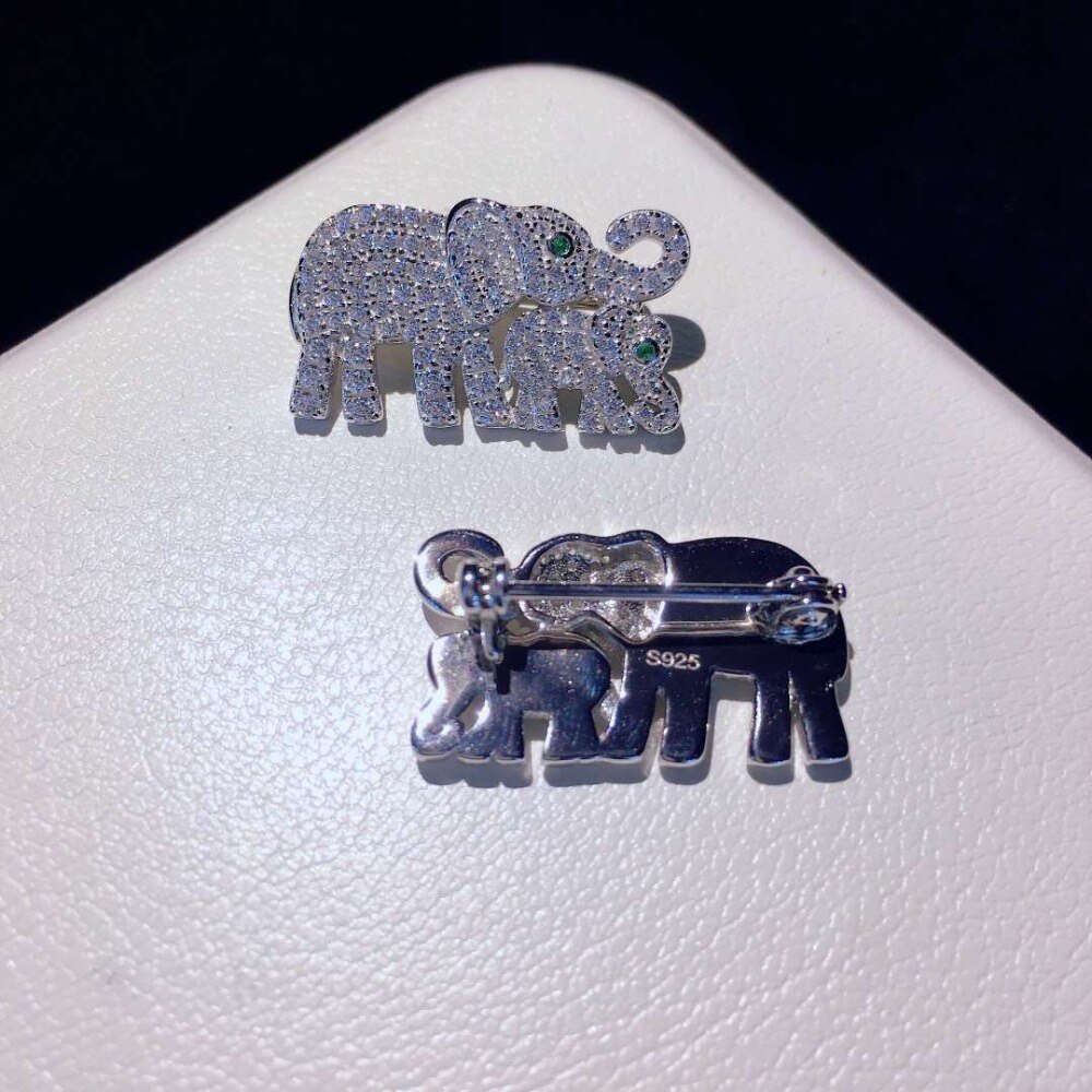 Lindo pequeño elefante broche pins 925 plata esterlina con circón cúbico doble elefantes mujeres finas chica joyería animal