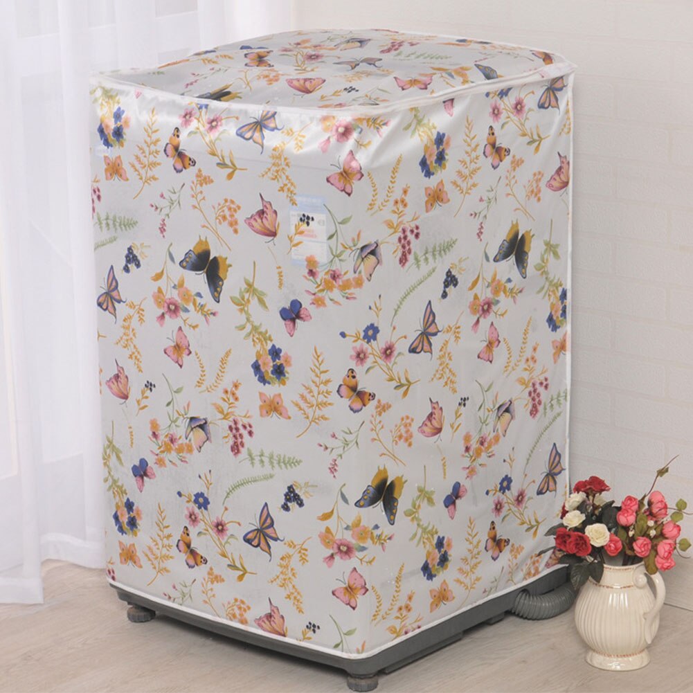 Washing Machine Cover Waterproof Front Loading Zipper Case Floral Printed Easy To Clean Home Dust Proof Accessory Decoration