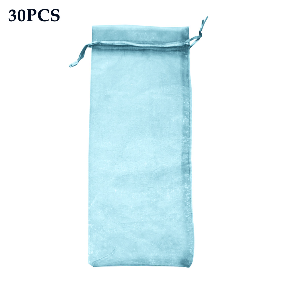 30pcs Packaging Bottle Cover Fine Mesh Wrapping Transparent Wine Bag Organza Party Wedding Pouch Drawstring: Lake Blue