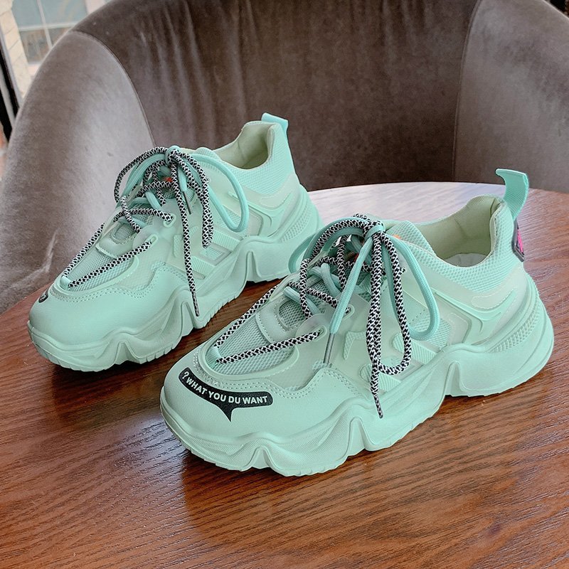 ANUFER Dames Hoog Platform Chunky Sneakers Casual Veterschoenen Sport Papa Schoenen Wit met Zwarte Rand SN02920 EU38