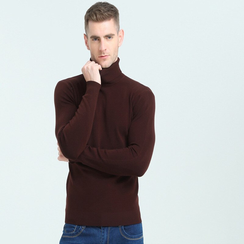 Herre rullekrave bomuldstrøje varm efterår vinter blød slim fit behageligt langærmet tøj strikket afslappet herre sweater: Som vist / L