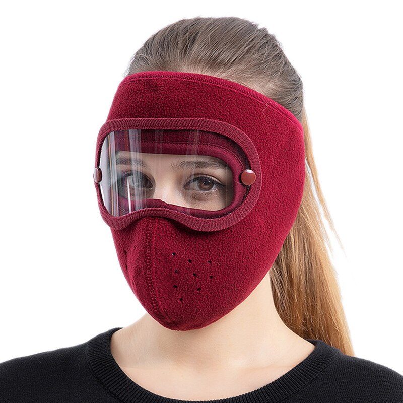 Newest Facial Protection Anti-Fog Dust-Proof Full Face Protection Headgear with Removable Goggles: Wine Red