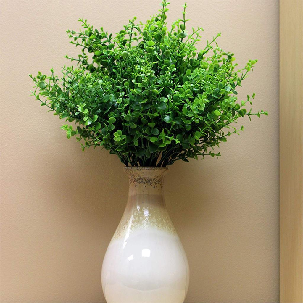 Artificial Shrubs (8-Pack); Faux Plastic Leafy Green Imitation Boxwood Plants for Decorating Indoor Outdoor