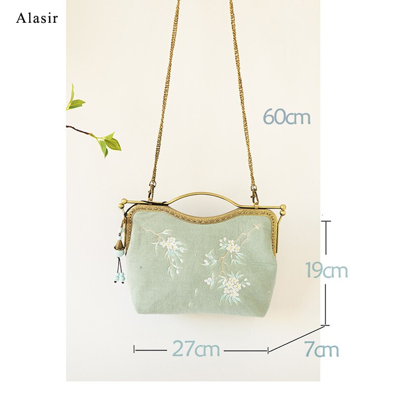 Alasir Original Artsy Bag Chinese Style Bags Vintange Women Handbags Cotton and Linen Crossbody Bags Embroidery Flowers Frame