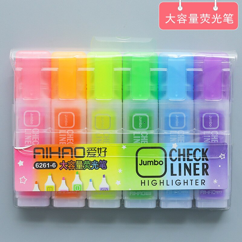 6 farver highlighter pen sæt jelly candy farve highlight jumbo markører check liner bullet journal forsyninger surligneur milkliner