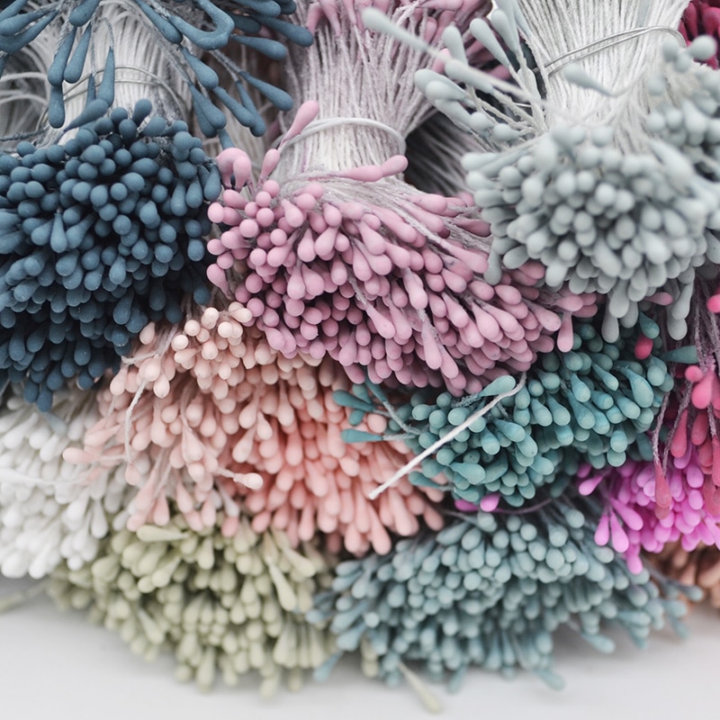 400pcs/lot Mini Flower Stamen Pistil DIY Artificial Double Heads Floral Stamens Home Wedding Decoration Cake Flowers Accessories