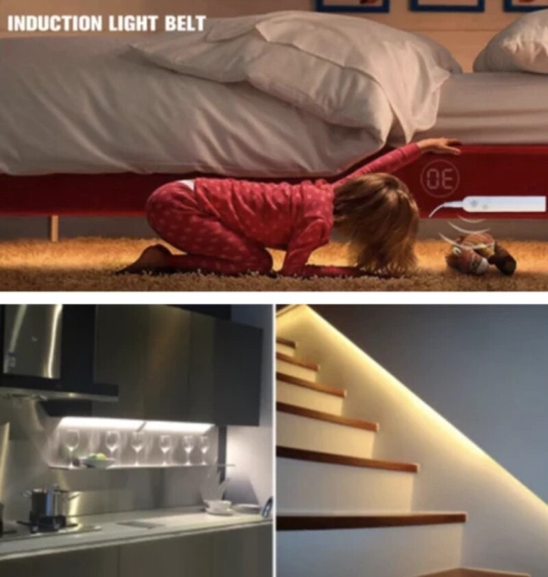 PIR Motion Sensor LED Verlichting Voor Keuken LED Onder Kast Licht Nachtkastje Trappen Kledingkast Night Security Lamp Batterij Lamp