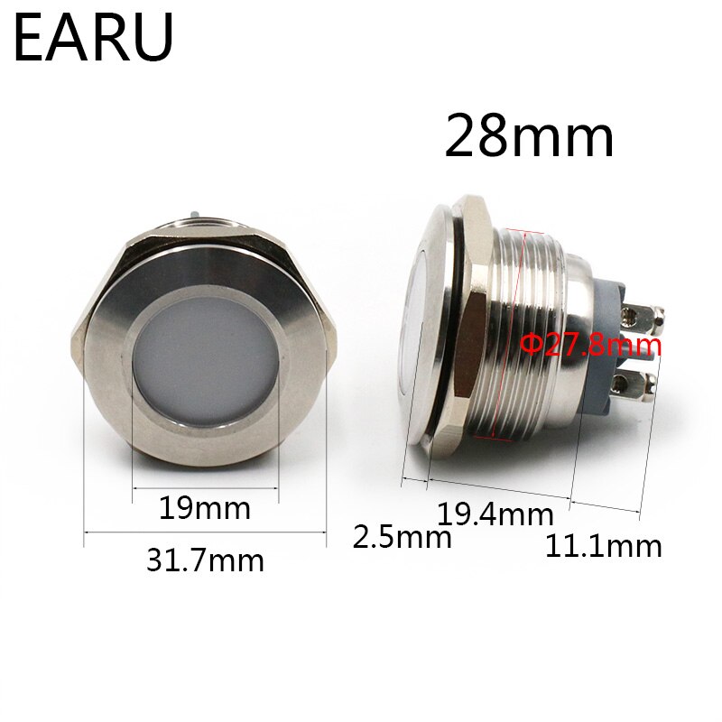 28mm Waterproof IP67 Metal LED Indicator Singal Pilot Warning Lamp Light 5V 12V 24V 110V 220V Red Blue Green Yellow White Screw