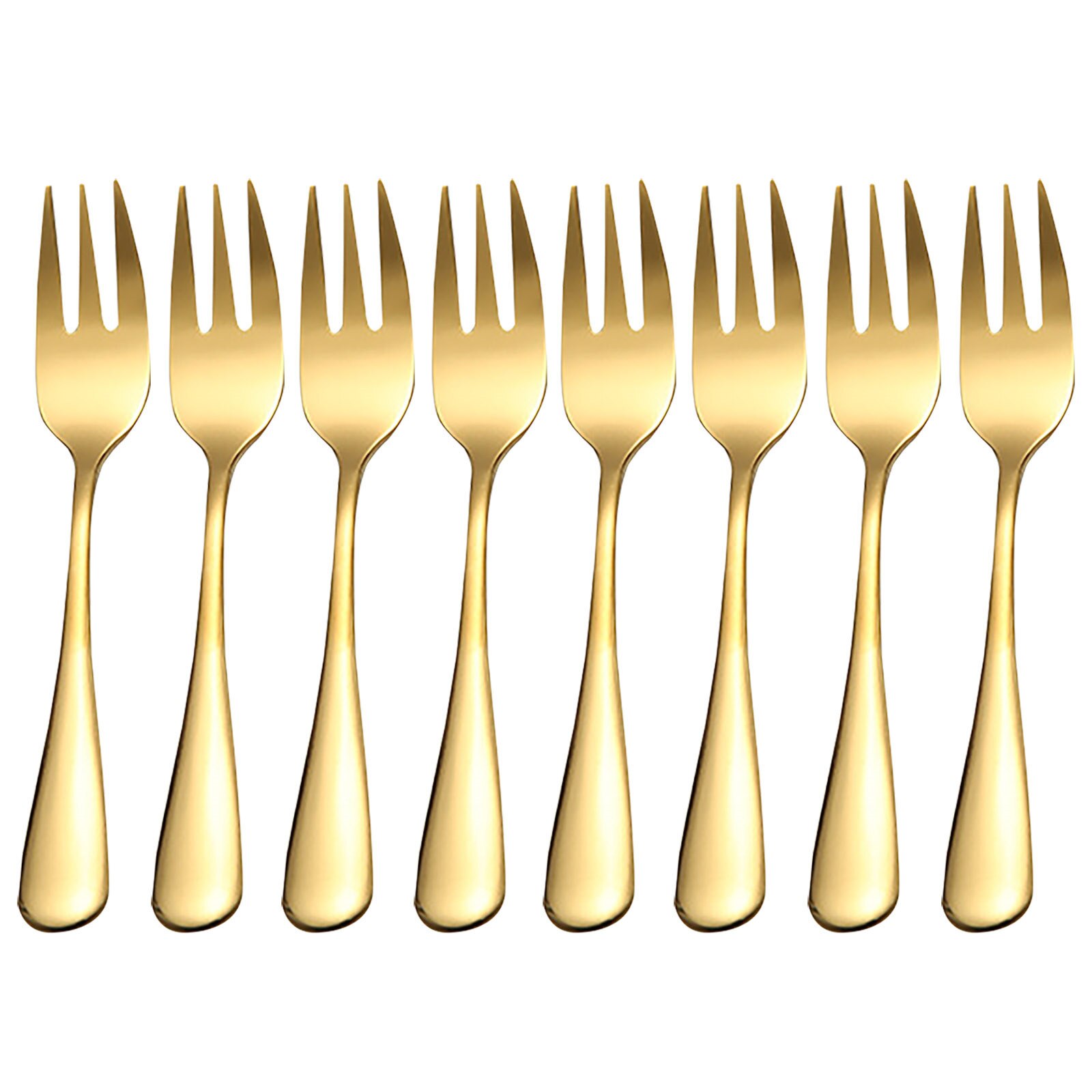 8Pc Fruit Vork Roestvrij Staal Ijs Cake Vorken Zwarte Goud Kleurrijke Thee Vork Servies Set Party Restaurant Benodigdheden: Goud