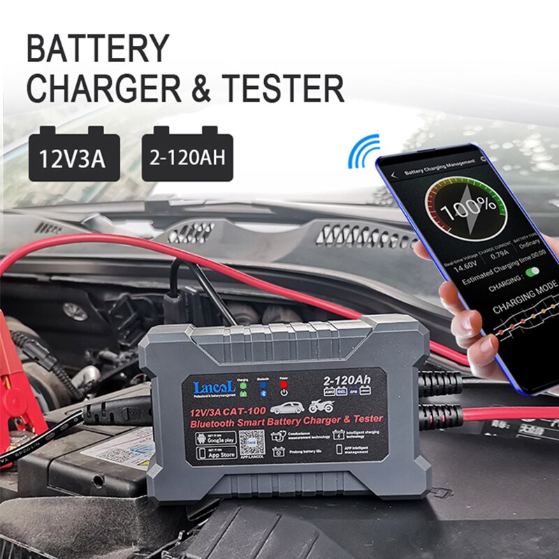Car Battery Tester Analyzer Charger 12V 3A 2-120AH LCD Display Lead-Aicd Intelligent Smart Automatic Battery Analyzer