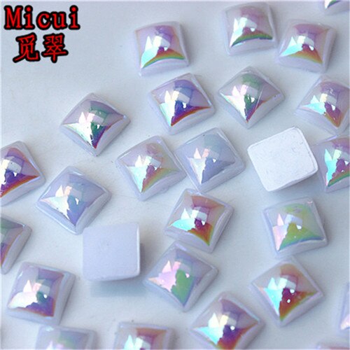 Micui 100Pcs 8Mm Vierkante Jelly Kleur Acryl Plaksteen Crystal Stones Niet Hotfix Plakboek Strass Voor Diy Craft MC445: white AB