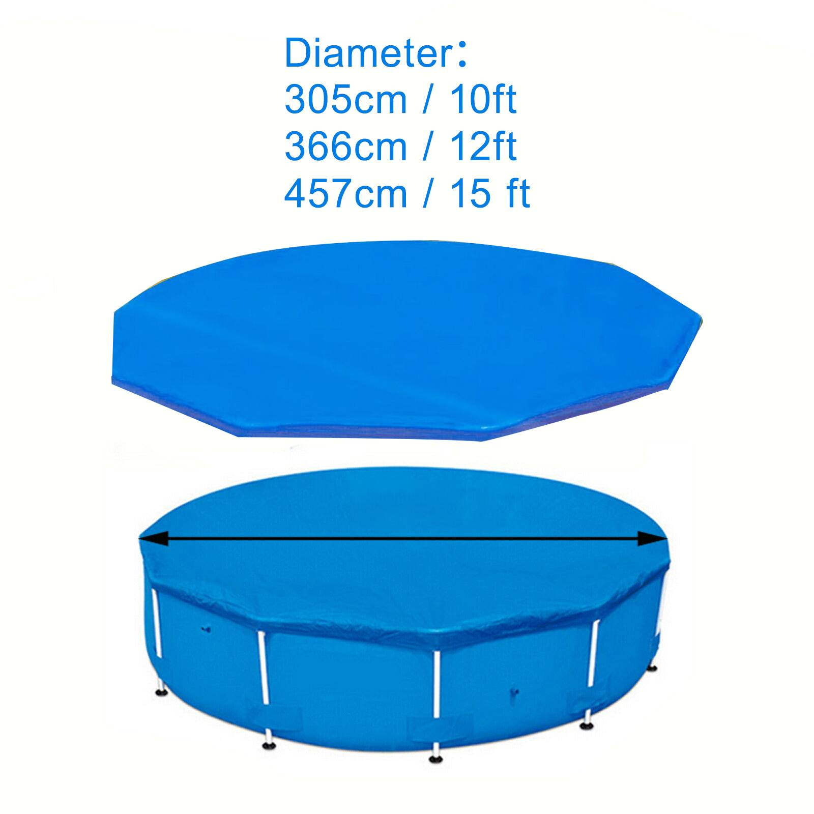 10/12/15 ft Round Swimming Paddling Pool Cover Waterproof Dustproof Outdoor Garden Swim Pool UV-resistant Cover with Rope
