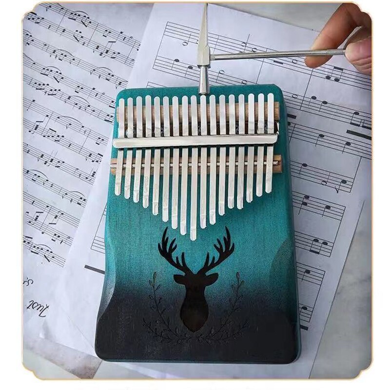 Kalimba Daumen Klavier 17 Schlüssel Mahagoni Finger Klavier Hinweis Geschnitzt mit Lernen Anweisung und Melodie Hammer Hirsch aufbringen Holz Farbe