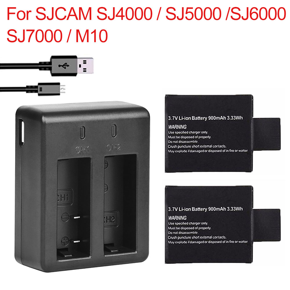 900mAh SJ4000 SJ5000 SJ6000 7000 Cámara de Acción batería + Cargador de Batería Dual para SJCAM SJ 4000 de 5000 de 6000 M10. Accesorios de la cámara