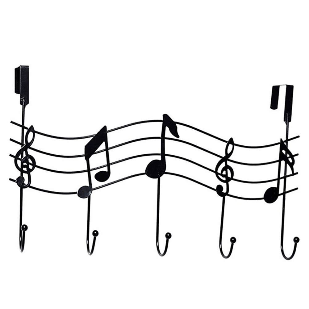 Perchero para colgar por encima de la puerta, 5 ganchos, para casa, oficina, baño, toalla, nota Musical, tienda TSH: Black