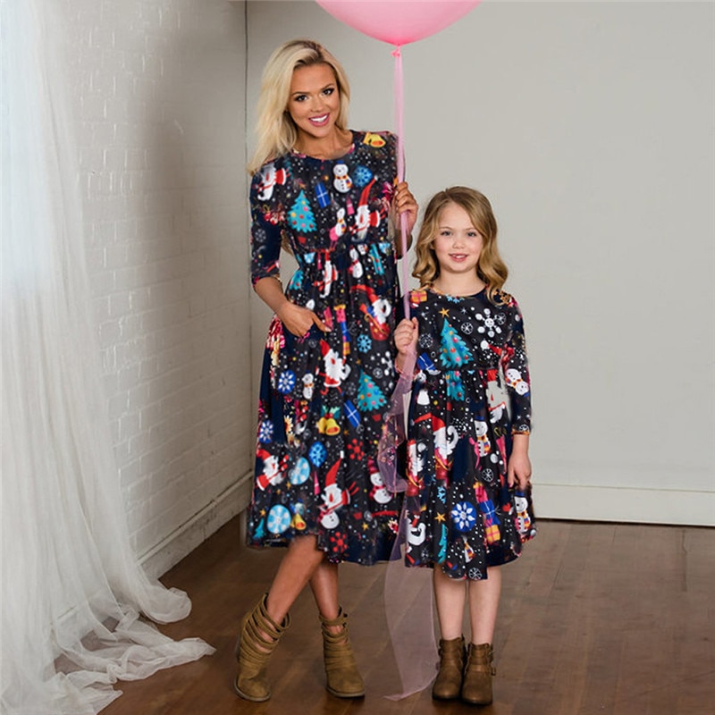 Moeder dochter jurken voor mama en me bijpassende kleding family look outfits mom meisje jurk vintage lange moeder kerst C0645