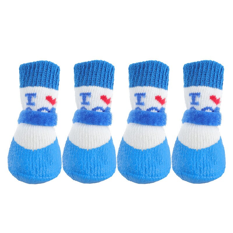 Calcetines de goma antideslizante a prueba de agua para perros zapatos de cachorro lindos amor antideslizante zapatos para mascotas pequeños Yorkshire Pomeranian Poodle Bichon Pet botas: Azul / XL