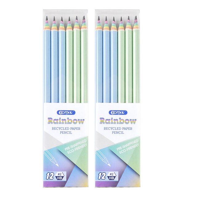 YHSMTG Paper Rainbow HB Pencils Writing Student Write Stationery for School and Office Supplies 12Pcs/Box: 2 box